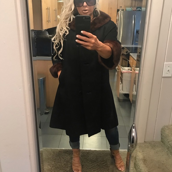 Vintage mink trimmed coat sz 7/8 - Picture 2 of 7